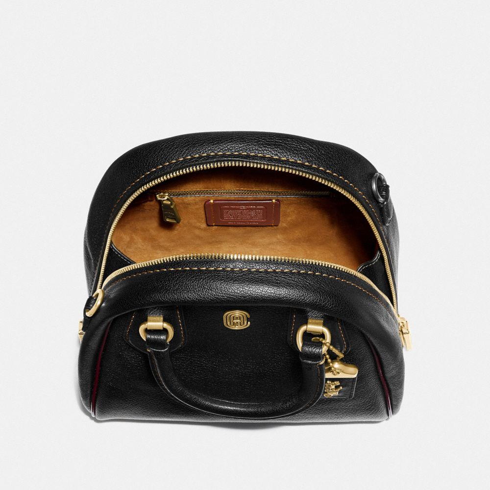 COACH®,MARLEIGH SATCHEL WITH COACH PATCH,Leather,Large,Brass/Black,Inside View,Top View