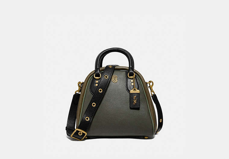 COACH®,MARLEIGH SATCHEL IN COLORBLOCK WITH COACH PATCH,Leather,Large,Brass/Kelp Multi,Front View