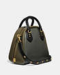 COACH®,MARLEIGH SATCHEL IN COLORBLOCK WITH COACH PATCH,Leather,Large,Brass/Kelp Multi,Angle View