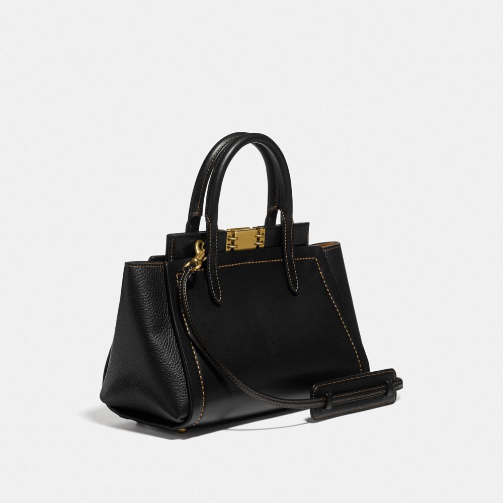 COACH®,TROUPE CARRYALL,Leather,Brass/Black,Angle View