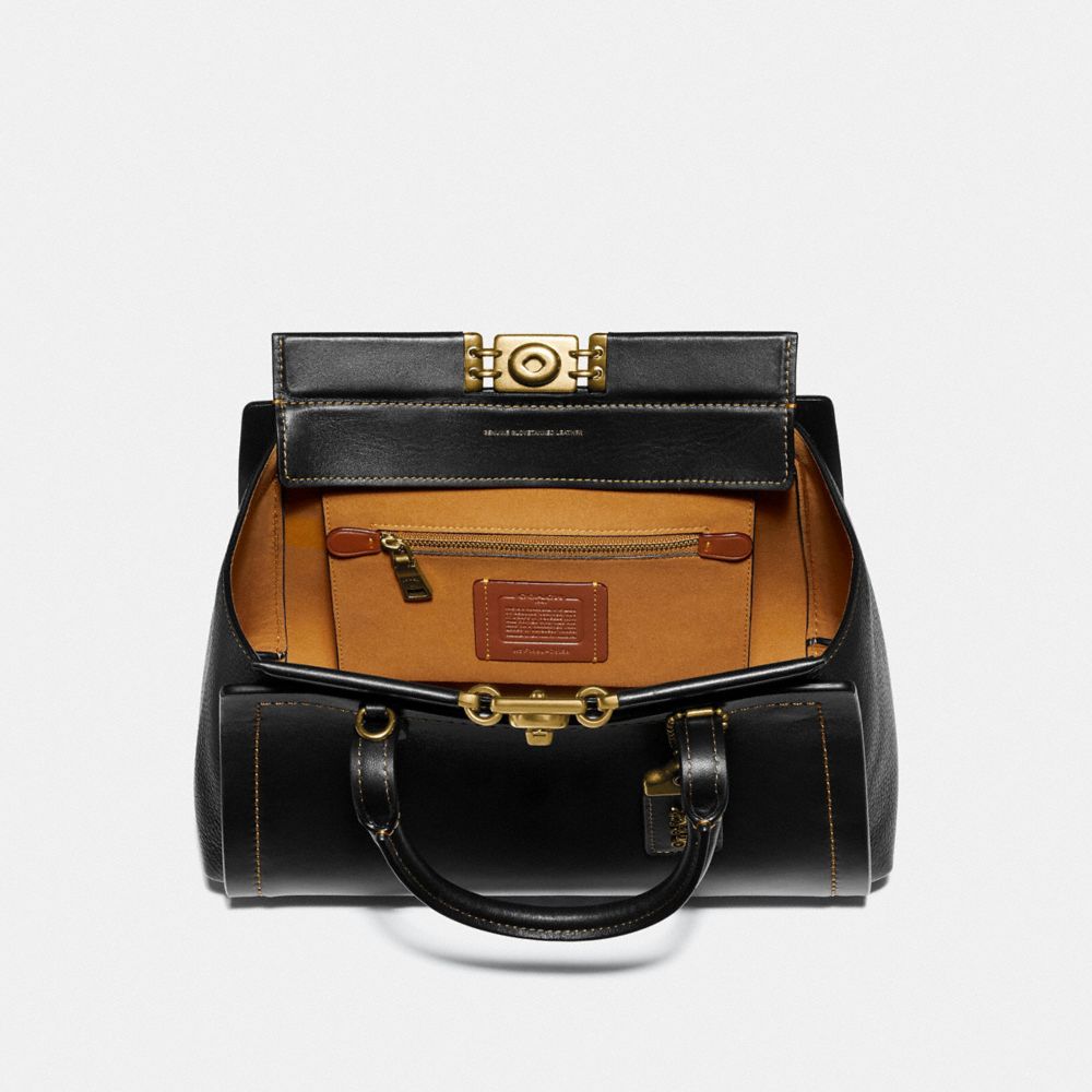 COACH®,TROUPE CARRYALL,Leather,Brass/Black,Inside View,Top View