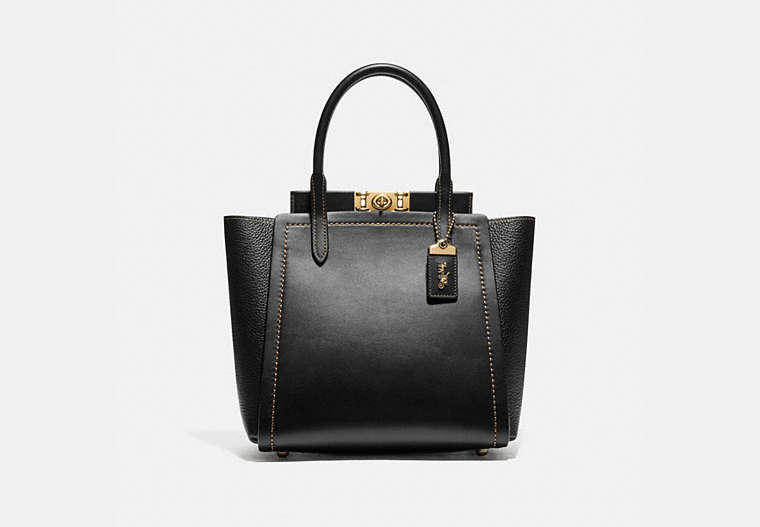 COACH®,TROUPE TOTE,Leather,Large,Brass/Black,Front View