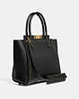 COACH®,TROUPE TOTE,Leather,Large,Brass/Black,Angle View