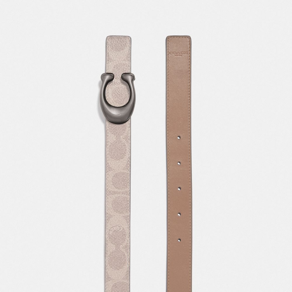 COACH®,C HARDWARE REVERSIBLE BELT, 25MM,NI/Sand Taupe,Angle View