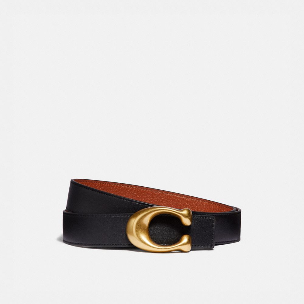 COACH®,C HARDWARE REVERSIBLE BELT, 32MM,Leather,Brass/Black/1941 Saddle,Front View