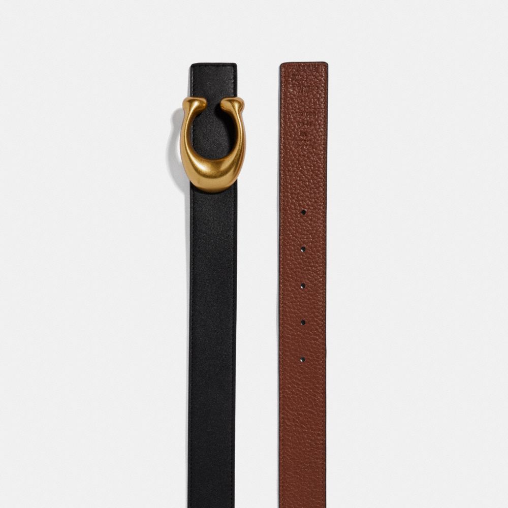 COACH®,C Hardware Reversible Belt, 32 Mm,Leather,Standard,Logo,Reversible,Gold Metal,Work,Casual,Black,Angle View