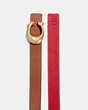 COACH®,C HARDWARE REVERSIBLE BELT, 32MM,Leather,Brass/Red/1941 Saddle,Angle View