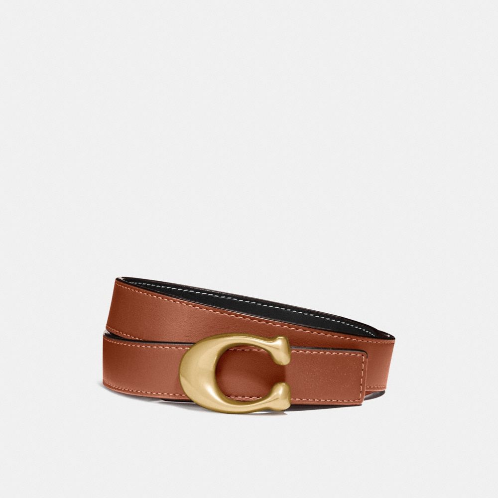COACH®,C HARDWARE REVERSIBLE BELT, 25MM,Smooth Leather,Brass/Black/1941 Saddle,Front View