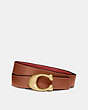 COACH®,C HARDWARE REVERSIBLE BELT, 25MM,Smooth Leather,Brass/Red/1941 Saddle,Front View