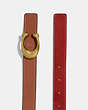 COACH®,C HARDWARE REVERSIBLE BELT, 25MM,Smooth Leather,Brass/Red/1941 Saddle,Angle View