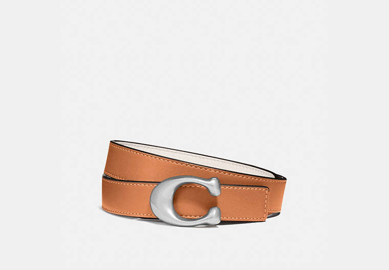 COACH®,C HARDWARE REVERSIBLE BELT, 25MM,Smooth Leather,Nickel/Natural Chalk,Front View
