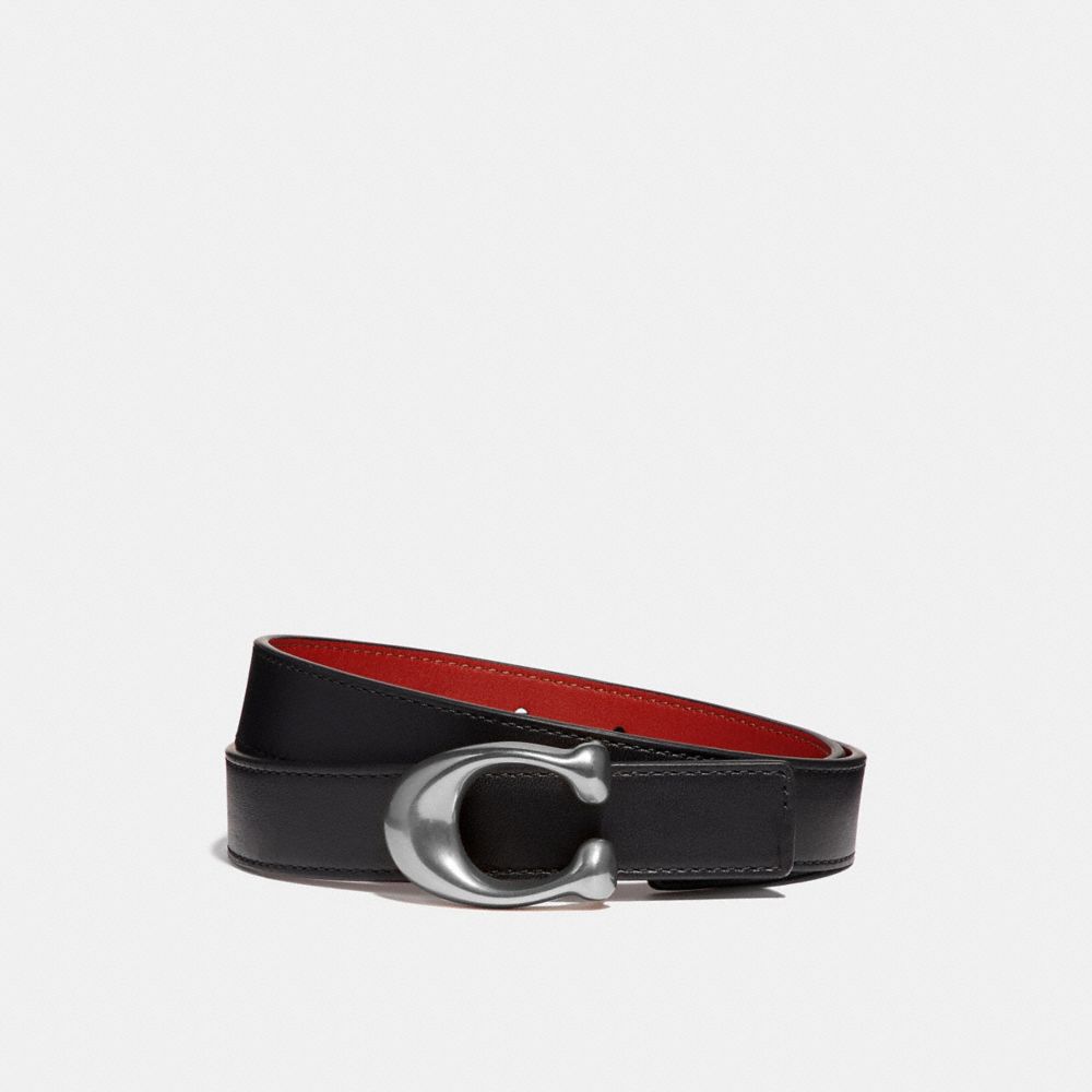 COACH®,C HARDWARE REVERSIBLE BELT, 25MM,Smooth Leather,Nickel/Black 1941 Red,Front View