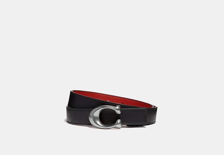 COACH®,C HARDWARE REVERSIBLE BELT, 25MM,Smooth Leather,Nickel/Black 1941 Red,Front View