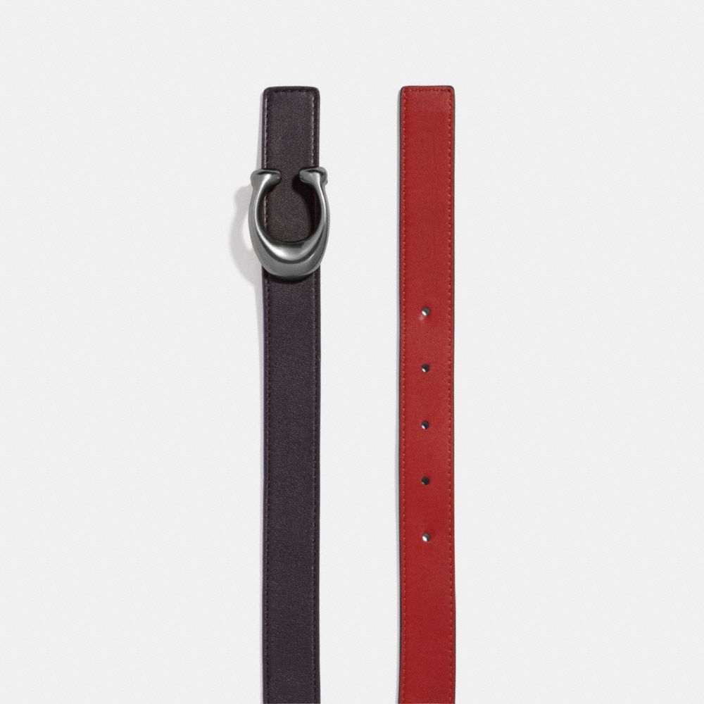 COACH®,C HARDWARE REVERSIBLE BELT, 25MM,Nickel/Black 1941 Red,Angle View