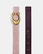 COACH®,C HARDWARE REVERSIBLE BELT, 25MM,Smooth Leather/Embossed Leather,Brass/Blossom Wine,Angle View