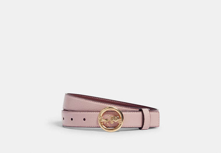 COACH®,HORSE AND CARRIAGE BUCKLE BELT, 25MM,Pebbled Leather,Gold/Blossom,Front View