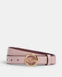 COACH®,HORSE AND CARRIAGE BUCKLE BELT, 25MM,Pebbled Leather,Gold/Blossom,Front View