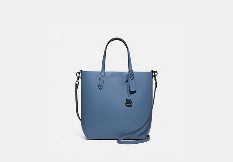 COACH®,CENTRAL SHOPPER TOTE,Leather,Medium,Gunmetal/Stone Blue,Front View