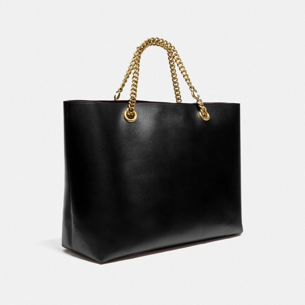 COACH®,SIGNATURE CHAIN CENTRAL TOTE,X-Large,Brass/Black,Angle View