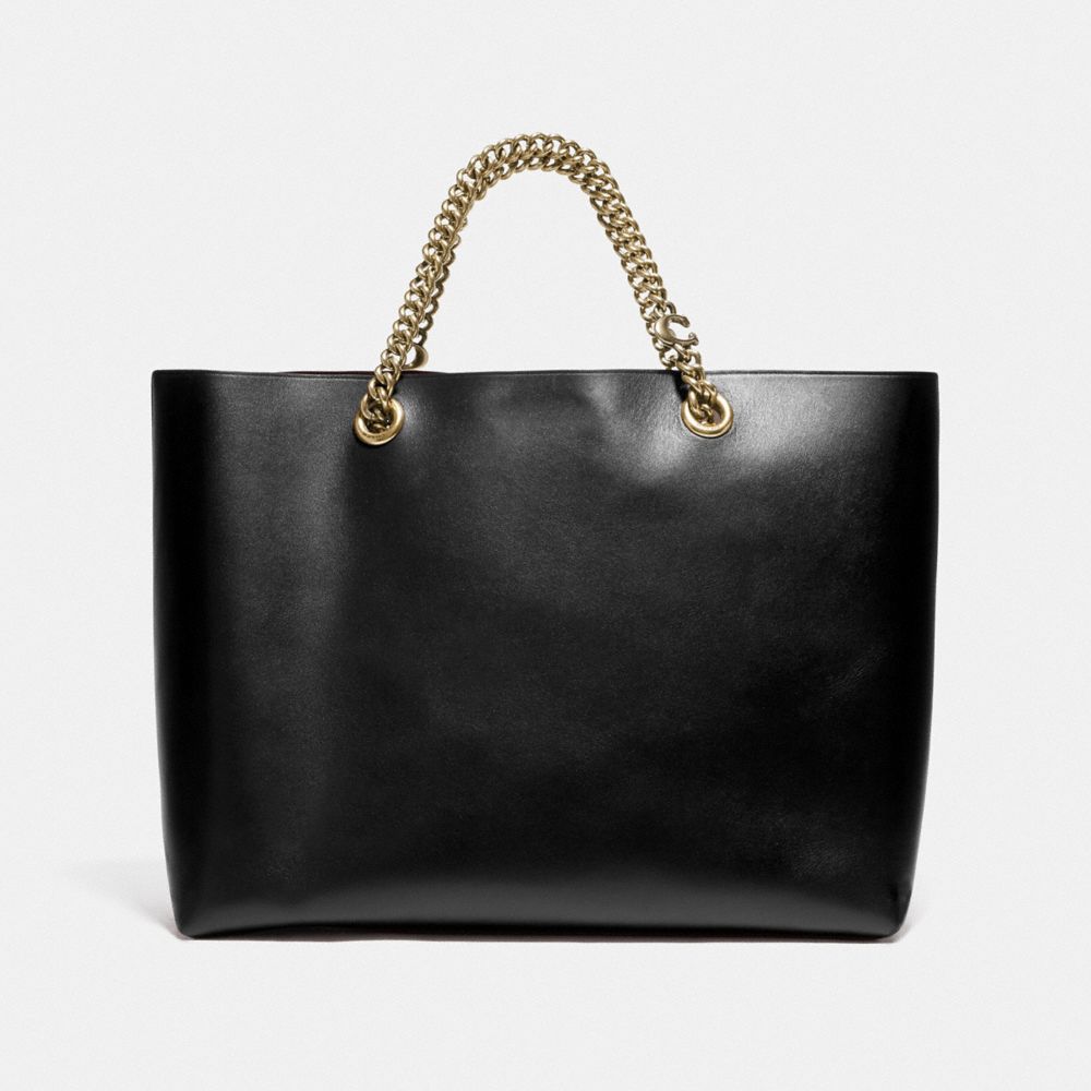 COACH®,SIGNATURE CHAIN CENTRAL TOTE,X-Large,Brass/Black,Back View