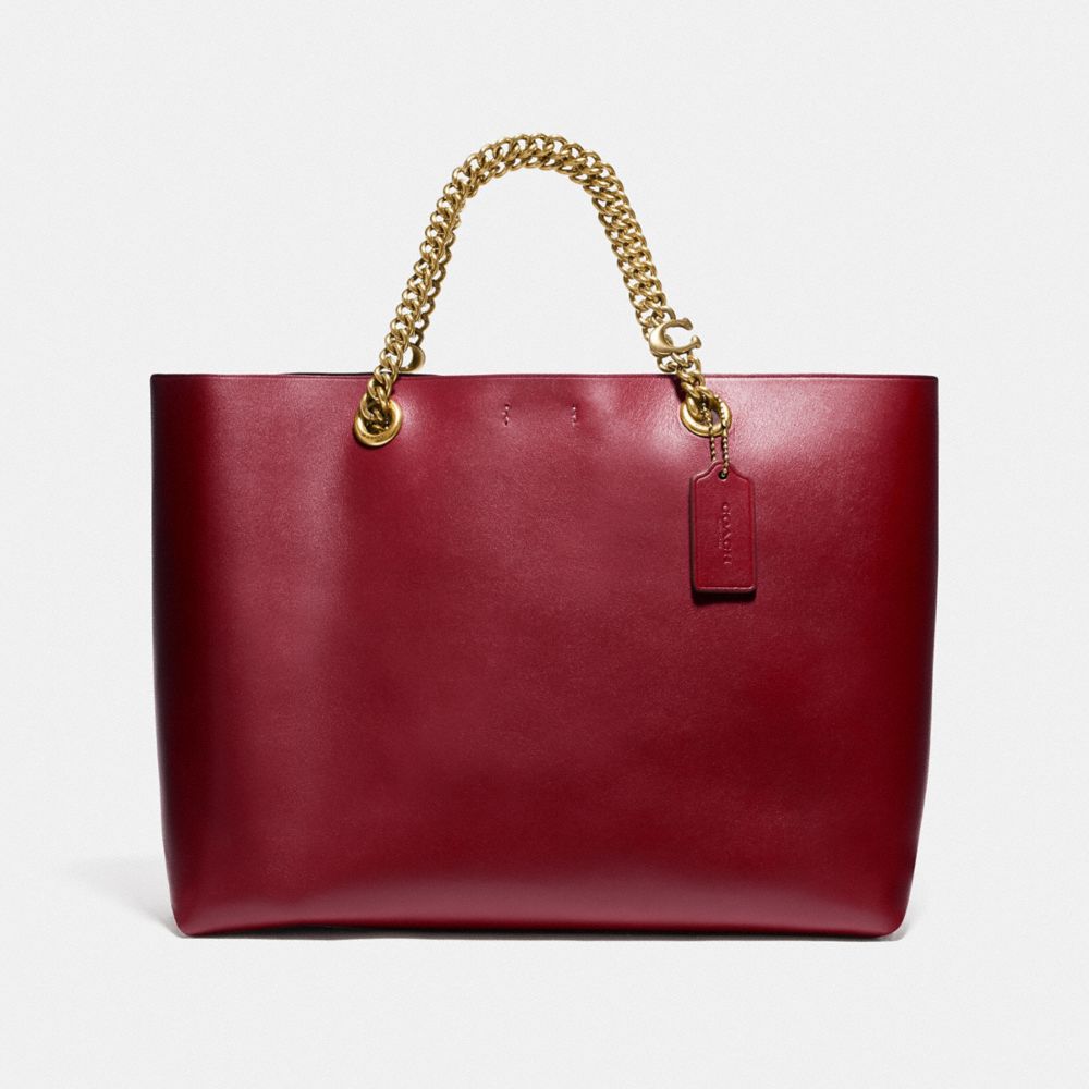 COACH®,SIGNATURE CHAIN CENTRAL TOTE,X-Large,Brass/Deep Red,Front View