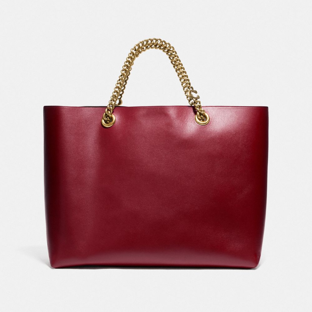 COACH®,SIGNATURE CHAIN CENTRAL TOTE,X-Large,Brass/Deep Red,Back View