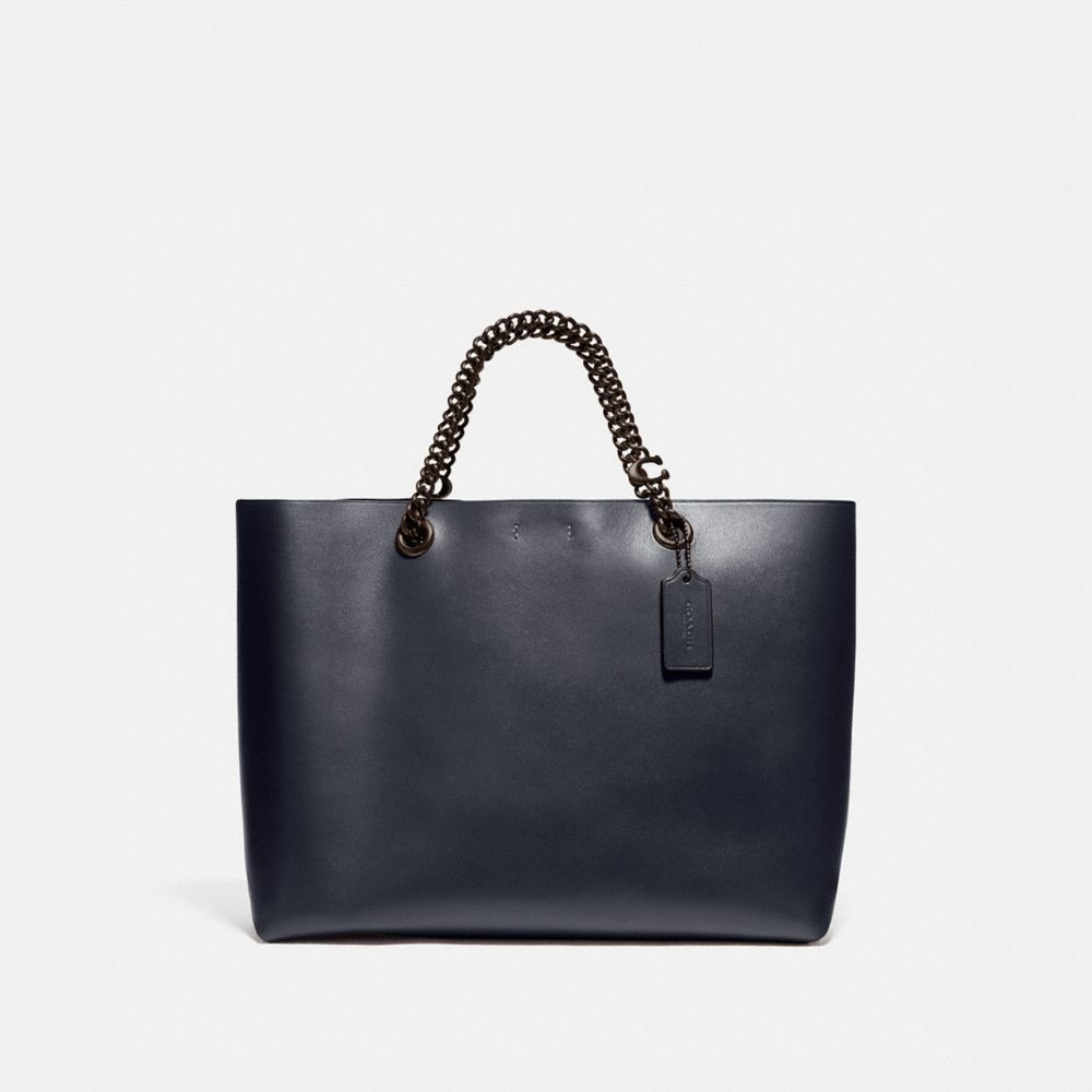 COACH®,SIGNATURE CHAIN CENTRAL TOTE,X-Large,Pewter/Midnight Navy,Front View