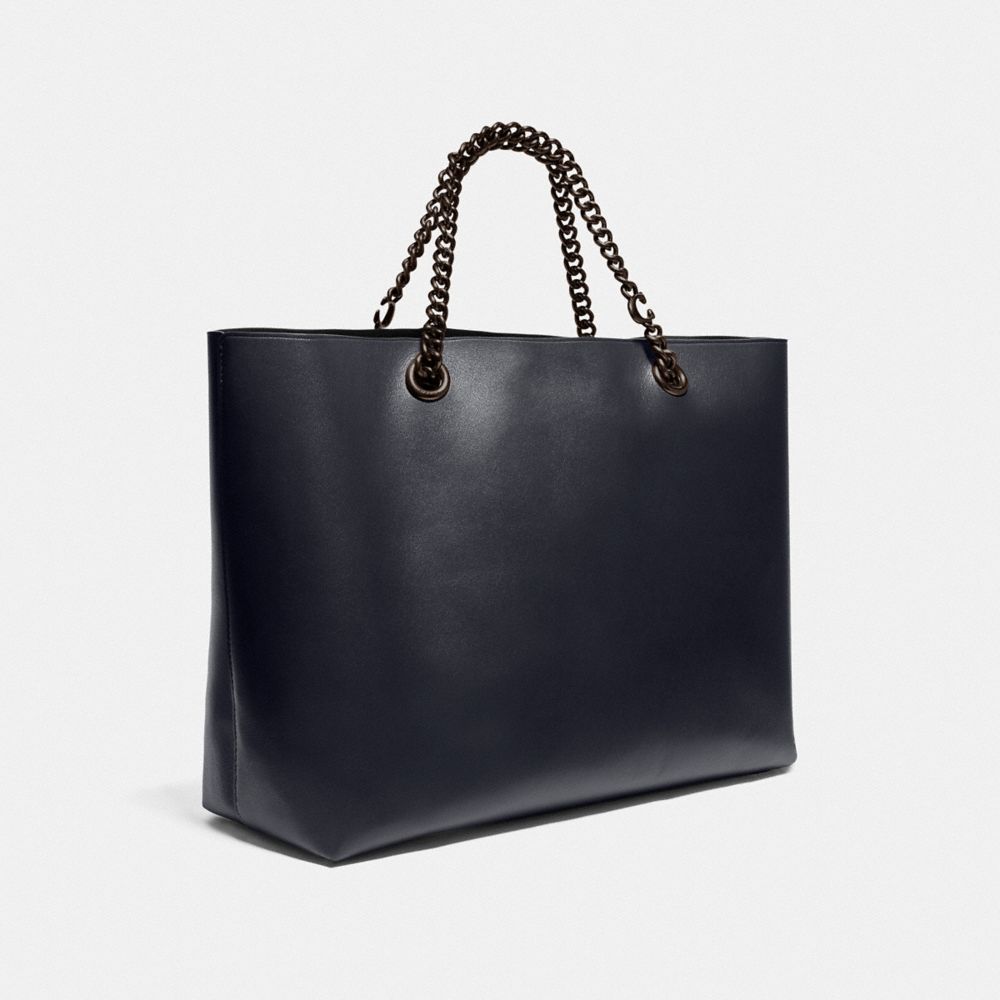 COACH®,SIGNATURE CHAIN CENTRAL TOTE,X-Large,Pewter/Midnight Navy,Angle View