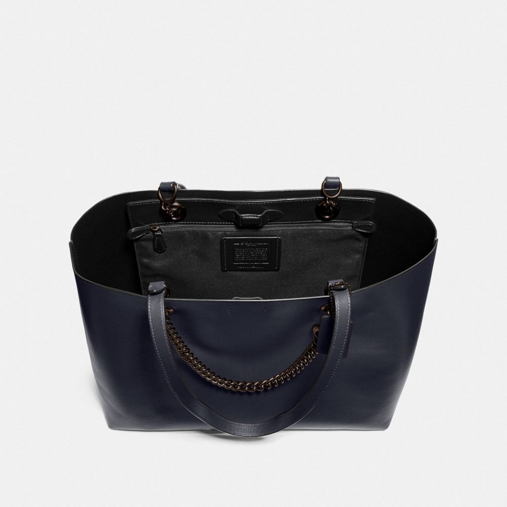 COACH®,SIGNATURE CHAIN CENTRAL TOTE,X-Large,Pewter/Midnight Navy,Inside View,Top View