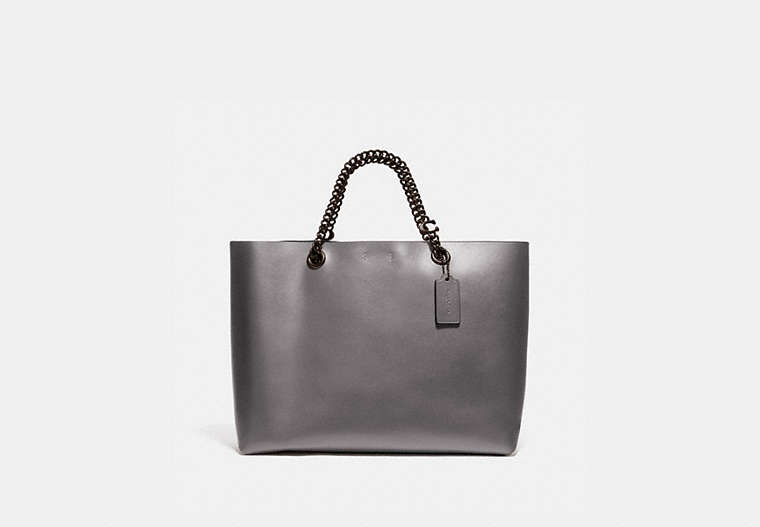 COACH®,SIGNATURE CHAIN CENTRAL TOTE,Leather,X-Large,Pewter/Heather Grey,Front View
