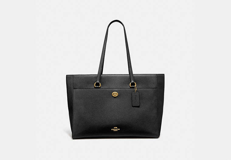 COACH®,FOLIO TOTE,Leather,X-Large,Gold/Black,Front View