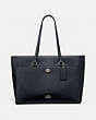 COACH®,FOLIO TOTE,Leather,X-Large,Silver/Midnight Navy,Front View