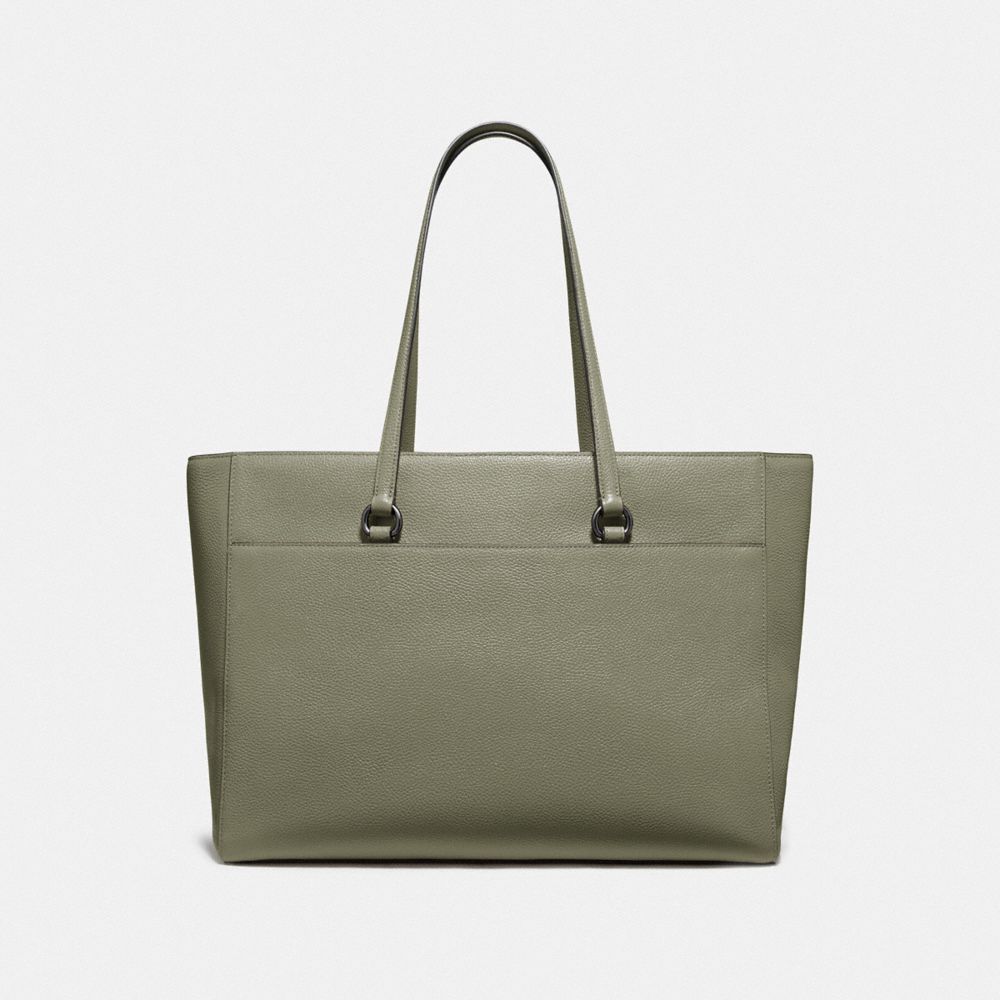 COACH®,FOLIO TOTE,Leather,X-Large,Pewter/Light Fern,Back View