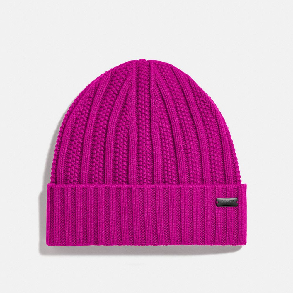 COACH®,CASHMERE SEED STITCH KNIT HAT,cashmere,MAGENTA,Front View image number 0