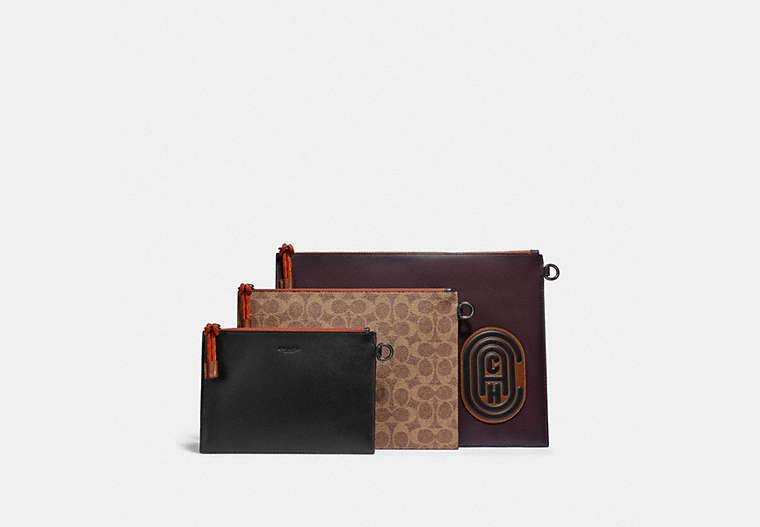 Triple Pouch In Signature Canvas With Coach Patch