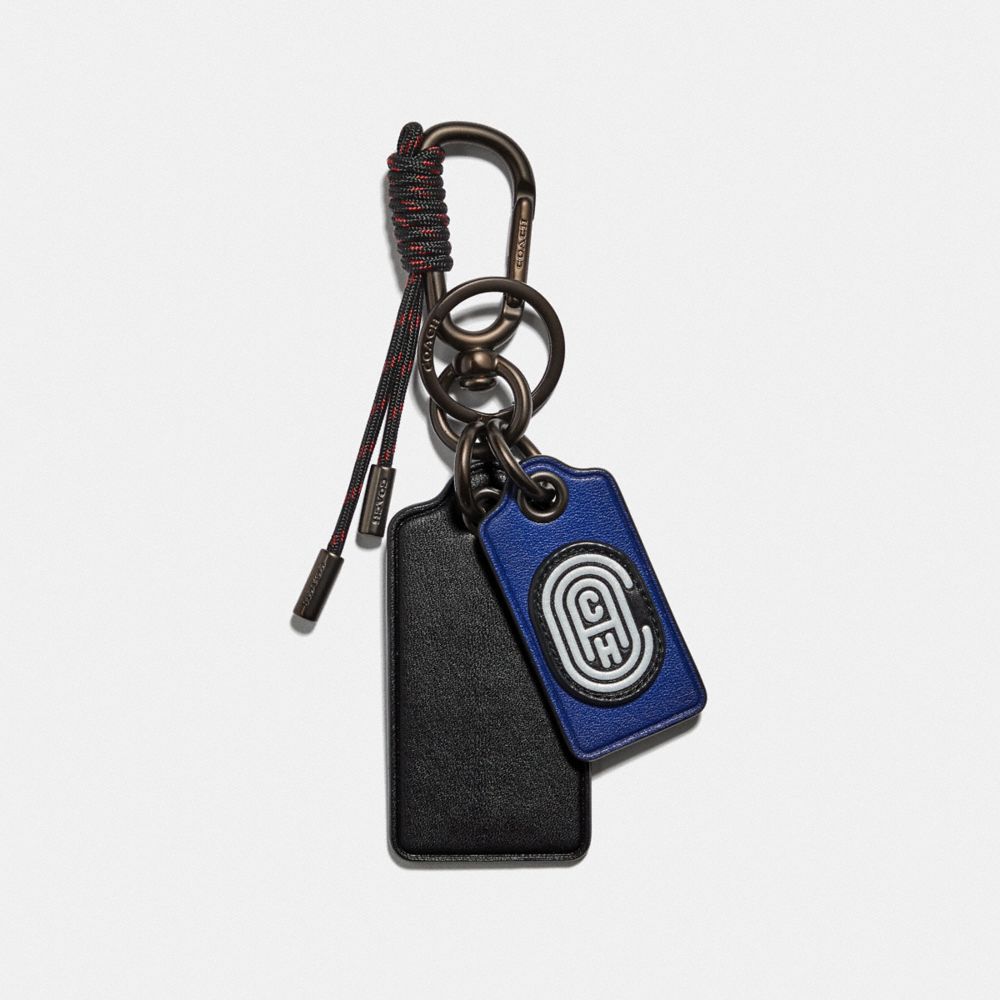 COACH®,KEY FOB WITH COACH PATCH,Leather,Sport Blue/Silver,Front View