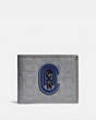 COACH®,DOUBLE BILLFOLD WALLET IN SIGNATURE JACQUARD WITH COACH PATCH,Nylon,Heather Grey/Blue Ombre,Front View