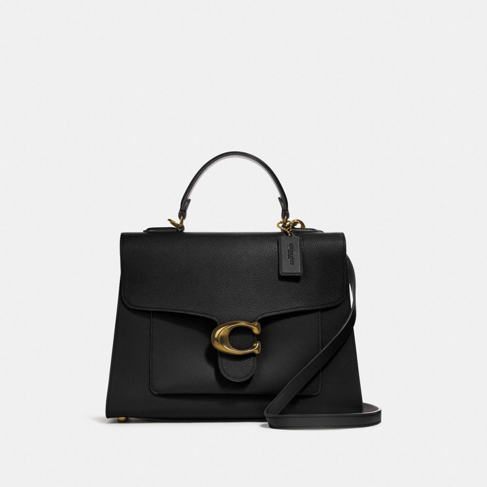 COACH®,TABBY TOP HANDLE,Leather,Brass/Black,Front View