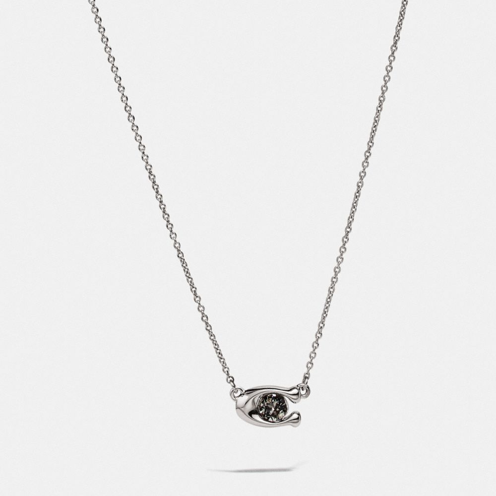 COACH®,SIGNATURE STONE NECKLACE,Plated Brass,Silver/Black,Front View