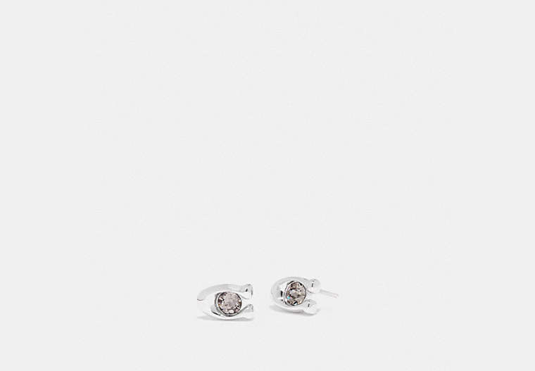 COACH®,SIGNATURE STONE STUD EARRINGS,Plated Brass,Silver/Black,Front View