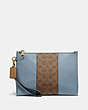 COACH®,CHARLIE POUCH WITH SIGNATURE CANVAS BLOCKING,pvc,Small,Brass/Tan Mist,Front View