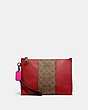 COACH®,CHARLIE POUCH WITH SIGNATURE CANVAS BLOCKING,pvc,Small,Pewter/Tan Red Apple,Front View