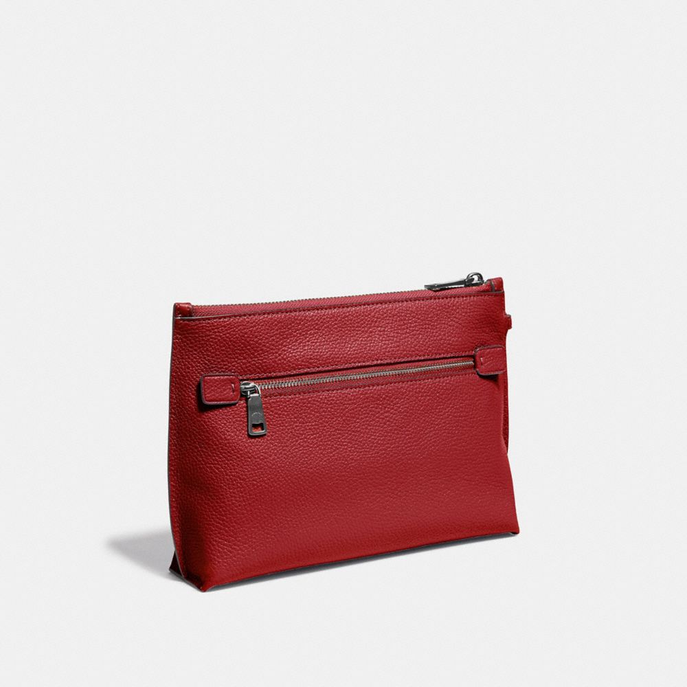 COACH®,CHARLIE POUCH WITH SIGNATURE CANVAS BLOCKING,pvc,Small,Pewter/Tan Red Apple,Angle View