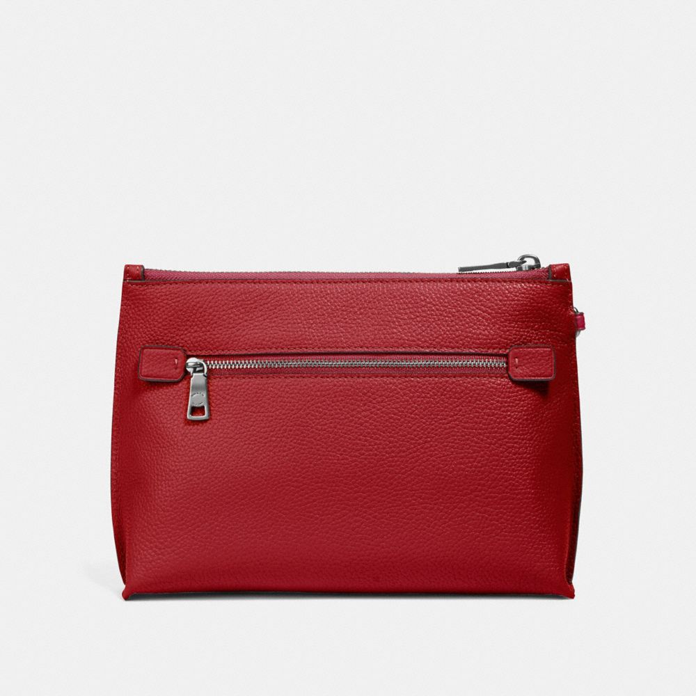 COACH®,CHARLIE POUCH WITH SIGNATURE CANVAS BLOCKING,pvc,Small,Pewter/Tan Red Apple,Back View