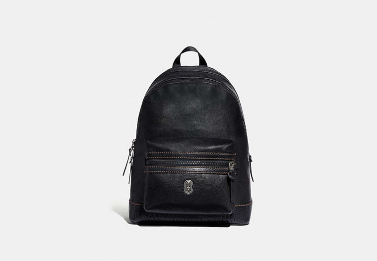 COACH®,ACADEMY BACKPACK WITH COACH PATCH,Leather,X-Large,Light Antique Nickel/Black,Front View image number 0