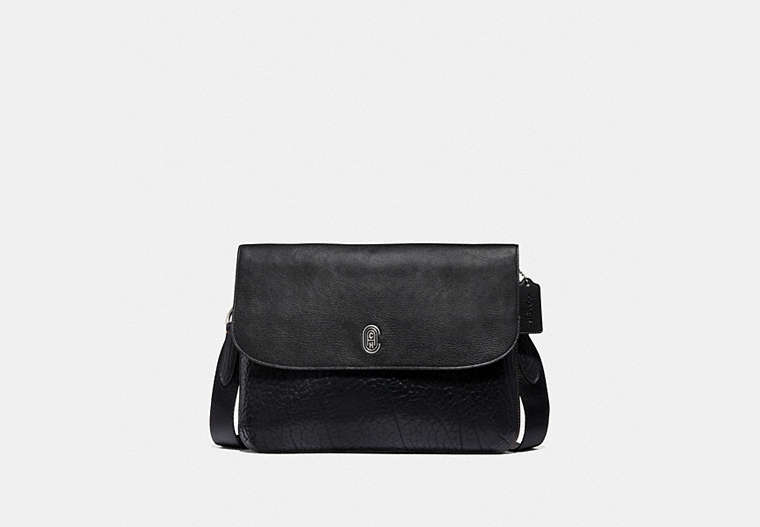 COACH®,METROPOLITAN SOFT FLAP MESSENGER WITH COACH PATCH,Leather,Small,Light Antique Nickel/Black,Front View image number 0
