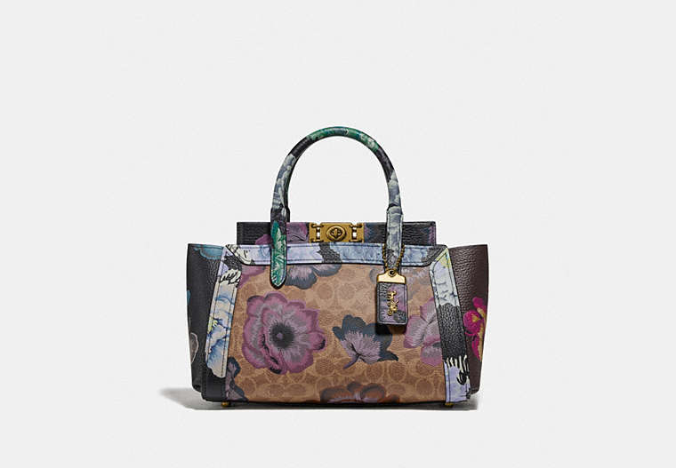 COACH®,TROUPE CARRYALL WITH KAFFE FASSETT PRINT,Coated Canvas,Large,Brass/Tan Purple Multi,Front View image number 0
