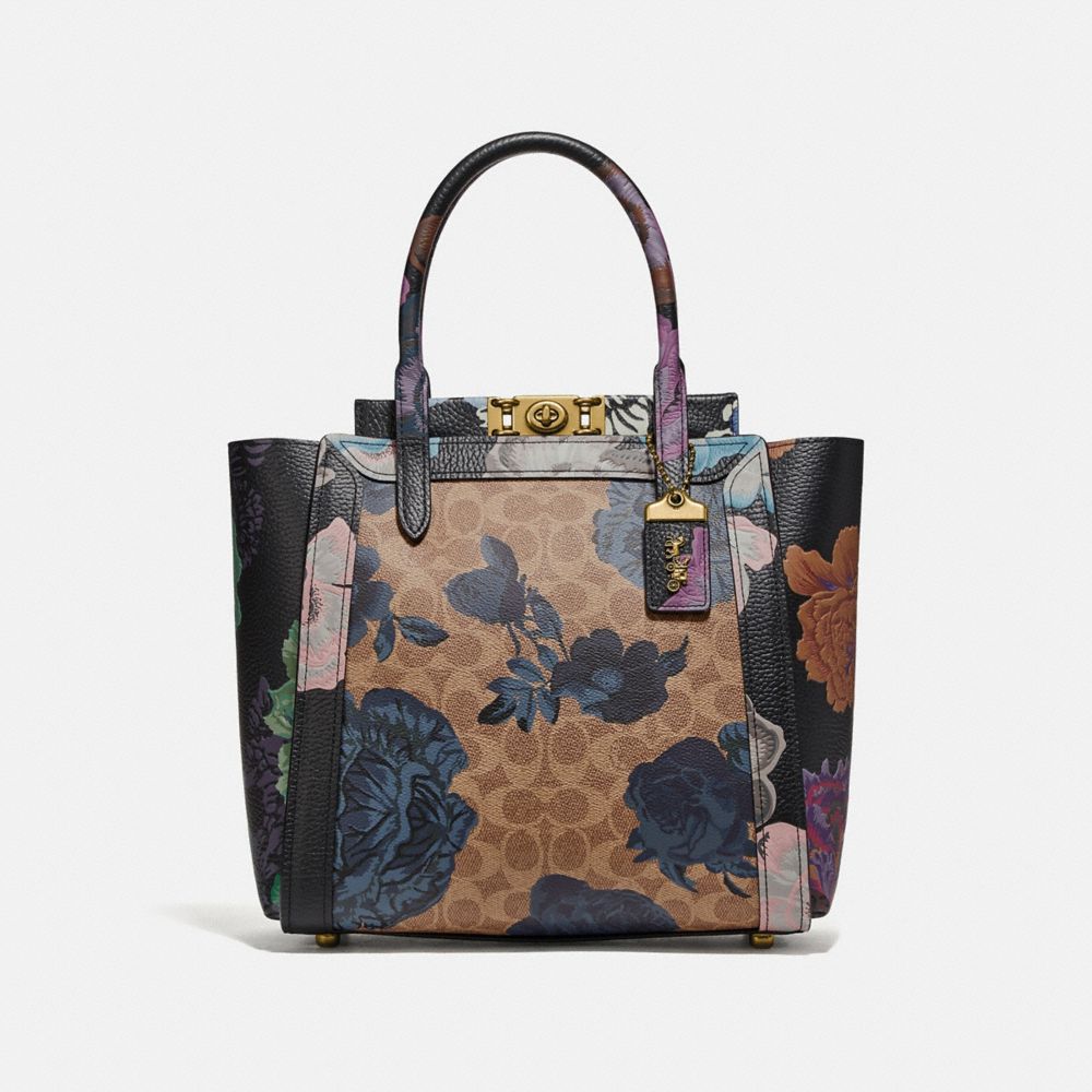 COACH®,TROUPE TOTE IN SIGNATURE CANVAS WITH KAFFE FASSETT PRINT,Coated Canvas,Large,Brass/Tan Blue Multi,Front View