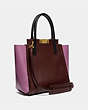 COACH®,TROUPE TOTE IN COLORBLOCK,Leather,Large,Brass/Cranberry Multi,Angle View