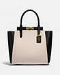 COACH®,TROUPE TOTE IN COLORBLOCK,Leather,Large,Brass/Chalk Multi,Front View